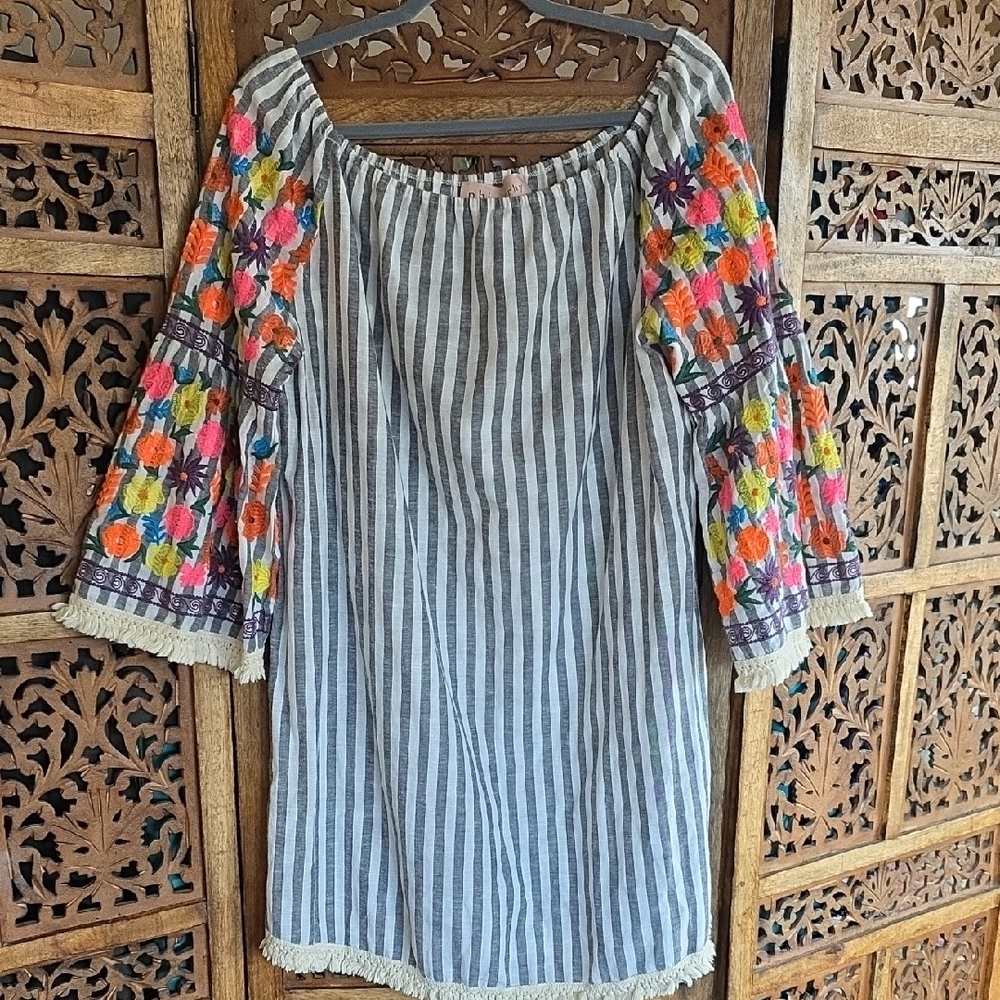 Philosophy Grey and White Striped Dress